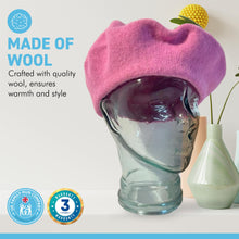 Load image into Gallery viewer, Pink French Beret Hat | Classic wool hat | One size | French cap |  Fancy dress theme hat | Vintage French Beret solid colour | Unisex style ideal for men and women