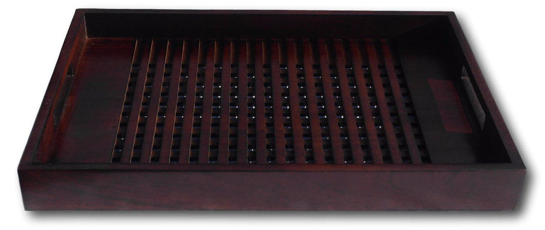 Sturdy small rectangular wooden butlers tray with slatted base