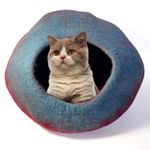Load image into Gallery viewer, Handmade Felt Cat Cave Bed, cozy wool cat pod, dome-shaped covered cat bed for indoor cats