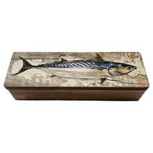 Load image into Gallery viewer, Nautical Wooden Treasure Chest with Mackerel Fish Design for Pencil Fishing Tackle and Decor