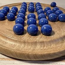 Load image into Gallery viewer, 30cm Diameter MANGO LIGHT BROWN WOOD SOLITAIRE BOARD GAME with OPAL BLUE Glass Marbles | |classic wooden solitaire game | strategy board game | family board game | games for one | board games