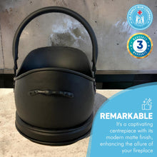 Load image into Gallery viewer, 28cm(h) MATTE BLACK Waterloo style galvanised metal COAL BUCKET with carry handle and support handle | scuttle | hod |Fireside accessory | log store | kindling holder