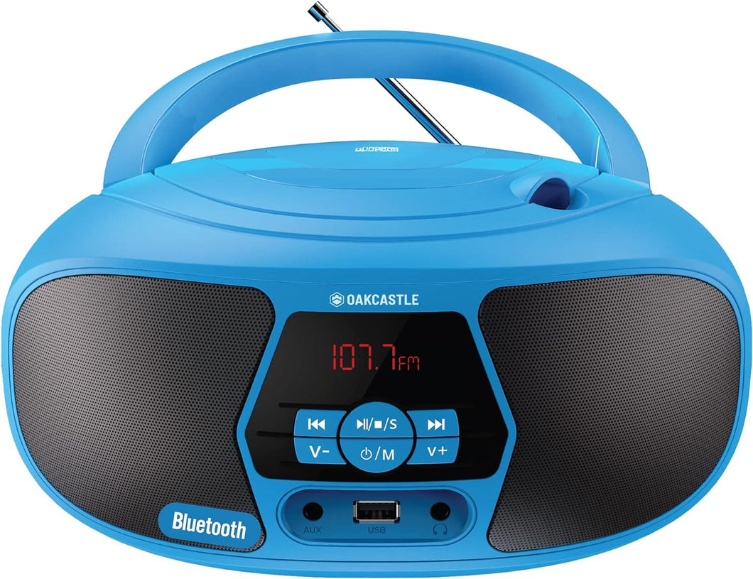 BX200 Portable CD Player Boombox | Bluetooth, FM Radio, USB & Aux Playback | 2.0 Stereo Sound | 15hr Battery Playtime | Headphone Jack, Simple Controls, LED Display, Oakcastle, Blue.