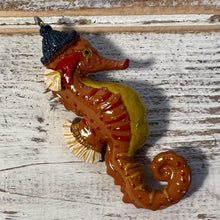 Load image into Gallery viewer, Ceramic cute bobble hat Seahorse hanging ornament | Light Pull | Nautical Theme ceramic Cord Pull Light Pulls