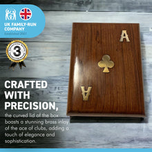 Load image into Gallery viewer, WOODEN PLAYING CARD BOX COMES WITH TWO PACKS OF CARDS | Playing Card Box | Decorative Inlaid Card Box | Ace of Spades | Poker | Bridge