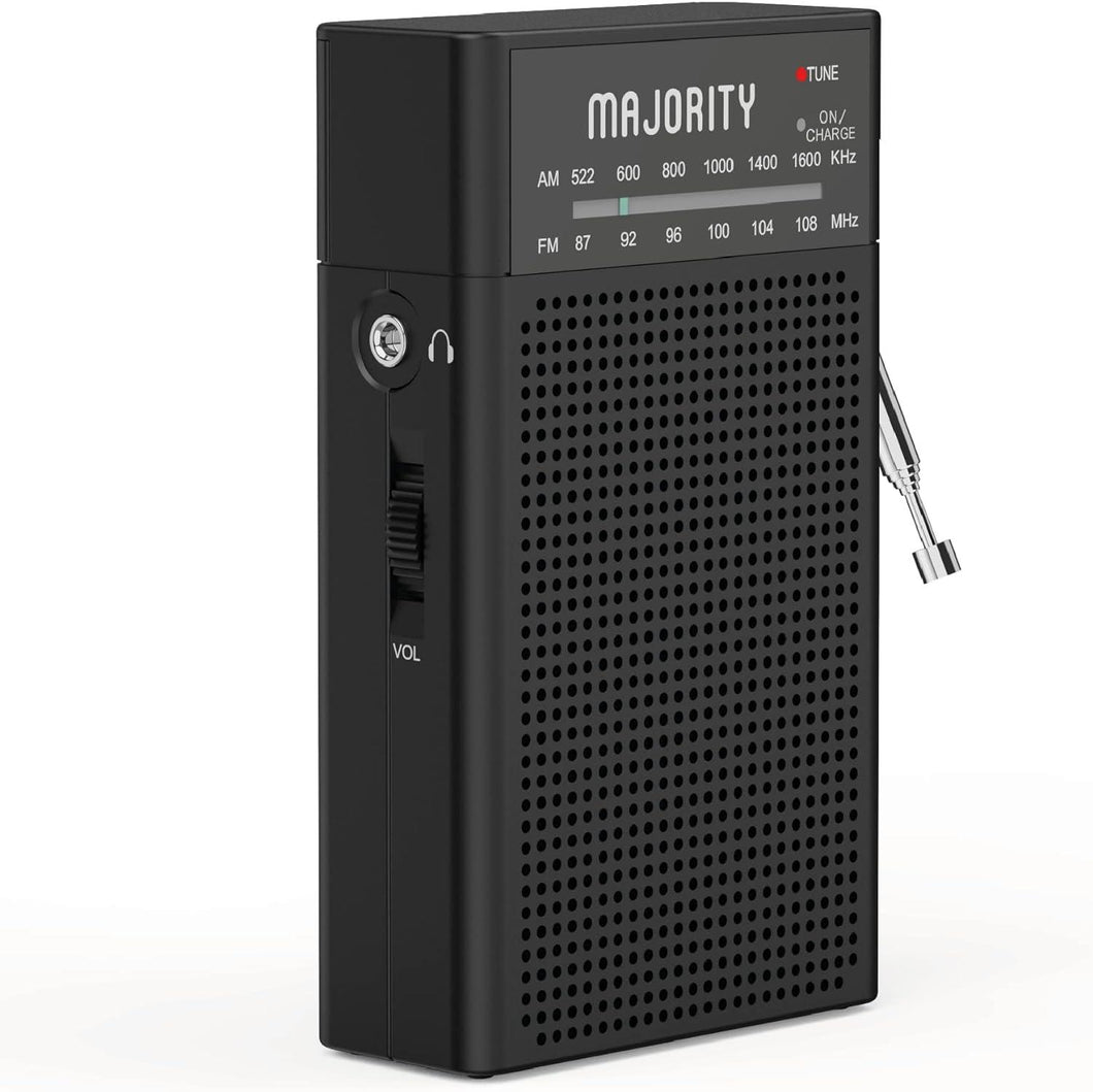 Rechargeable FM/AM Portable Radio | Radio with 10 Hours of Playback, USB Charging, Headphone Jack and Aerial | Majority Belford FM and AM Radio | Clear Sound Quality and Excellent Reception