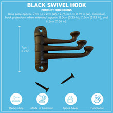 Load image into Gallery viewer, Cast Iron SWIVEL COAT HOOK Black 3-Hinge Wall & Door Mounted Vintage Style Hook