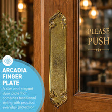 Load image into Gallery viewer, The Arcadia Finger Plate – A Slim Solid Brass Door Push Plate