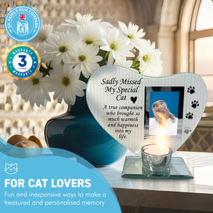 Sadly Missed MY SPECIAL CAT GLASS MEMORIAL CANDLE HOLDER AND PHOTO FRAME | thinking of you gifts | memorial photo frame  | in loving memory | memory plaque