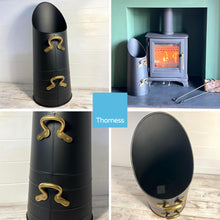 Load image into Gallery viewer, Steel black with two polished brass handles 53CM UPRIGHT COAL HOD | Coal Bucket Fireside Accessories Coal Scuttle Scoop | A Timeless Hearthside Companion for Your Home