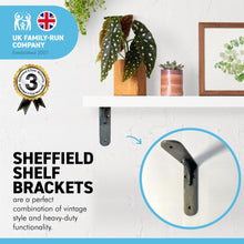 Load image into Gallery viewer, SHEFFIELD TRADITIONAL SHELF BRACKET 4 x 4 Inch Cast Iron Heavy Duty Wall Brackets for Shelves | Shelf Brackets| Living Room Shelf | Vintage Wall Shelf brackets | Natural aged iron finish | scaffold board bracket