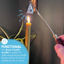 Load image into Gallery viewer, Brass Candle Snuffer 25cm long handle with wooden grip, safe wick extinguisher