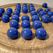 Load image into Gallery viewer, 30cm Diameter MANGO LIGHT BROWN WOOD SOLITAIRE BOARD GAME with OPAL BLUE Glass Marbles | |classic wooden solitaire game | strategy board game | family board game | games for one | board games