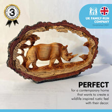 Load image into Gallery viewer, SOLITARY RHINO IN WOOD EFFECT RESIN  |Ornaments for The Home | Home Accessories | Animal Lover Gift Birthday Friendship Gifts | Wildlife Lover Gift| Ornaments | Rhinoceros