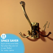 Load image into Gallery viewer, Polished Brass 𝟯-𝗣𝗥𝗢𝗡𝗚 𝗦𝗪𝗜𝗩𝗘𝗟 𝗖𝗢𝗔𝗧 𝗛𝗢𝗢𝗞, Folding Wall Mount Hanger with Screws Included