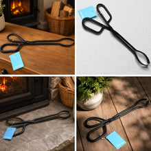 Load image into Gallery viewer, Black Heavy Duty Cast Iron Fire Place Log Tongs for Indoor Fire / Fire Pits Accessories / Tongs for Outdoor Stove / Long Logs Tweezers/ Firewood Tongs / Campfire Tongs