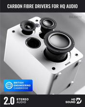 Load image into Gallery viewer, Refurbished Majority white ACTIVE BOOKSHELF SPEAKERS | 2.2 Stereo System | 5.3 Bluetooth, USB Playback & Charging | AUX, HDMI ARC, Optical, Phono | TV, PC, Turntable & Gaming Speakers | D100X