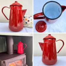 Load image into Gallery viewer, Elegant Traditional Red Enamel Coffee Pot 1.5 Pint Capacity, Ideal for Home and Outdoor Use with Handle and Lid