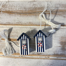 Load image into Gallery viewer, Pair of Dark Blue beach hut light pulls | Nautical Theme Wooden Beach Hut Cord Pull Light Pulls