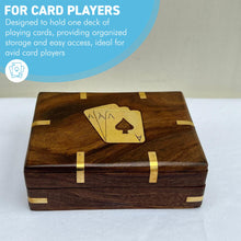 Load image into Gallery viewer, Elegant Black Wooden Playing Card Box with Brass Accents - Handcrafted Single Deck Storage
