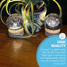 Load image into Gallery viewer, Set of Two 3D Crystal Ball Night Light USB Lamp with Galaxy and Reindeer designs, elegant modern illumination for any room