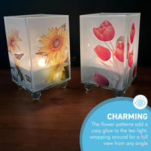 Load image into Gallery viewer, Set of 2 Glass Votive Candle Holders, Floral designs, Tulip and sunflower, Perfect for Home Decor & Gifts