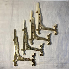 Load image into Gallery viewer, Set of 4 of Large 10-inch Metal Easel Brass Finish | Plate holder | Display stand | Metal Frame Holders for Photo Pictures Decorative Plate Dish | 25cm (H) x 15cm (Deep) | Picture Easel |Wedding tables