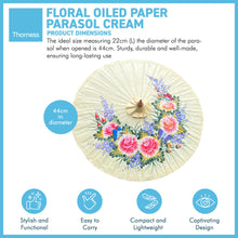 Load image into Gallery viewer, FLORAL OILED PAPER SUNSHADE PARASOL | Sun Protection | Wedding Accessories | UV Protection | Pink and Blue Flowers | Butterflies | Cream
