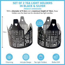 Load image into Gallery viewer, Set of 2 black & silver Tealight Holders,  stylish home decor