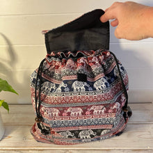 Load image into Gallery viewer, ELEPHANT BACKPACK| Bag with front and inside pocket | Red and blue bag | Unisex bags | Backpack for beach and travel | Elephant gifts | 35cm (L) x 34cm (W)