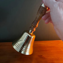 Load image into Gallery viewer, Elegant 18cm Aluminium Library Hand Bell with Antique Brass Finish and Wooden Handle