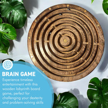 Load image into Gallery viewer, 20cm Diameter Wooden Labyrinth Maze Puzzle Board Game with 3 Silver Ball bearings
