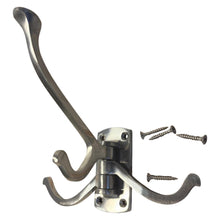 Load image into Gallery viewer, Aluminium Triple 𝗦𝗪𝗜𝗩𝗘𝗟 𝗖𝗢𝗔𝗧 𝗛𝗢𝗢𝗞 3-Prong Wall Mounted Hanger for Towels Robes Bags Jackets Bathroom Entryway