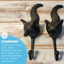 Load image into Gallery viewer, Set of Two Sturdy Wall Mounted Cast Iron Fox Head Hook Hanger for Hat, Coat, Clothes - Ideal for Kitchen, Bathroom, Bedroom, Office