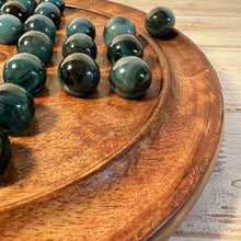Load image into Gallery viewer, 30cm Diameter DARK WOOD SOLITAIRE BOARD GAME with Midnight Blue Glass Marbles | |classic wooden solitaire game | strategy board game | family board game | games for one | board games
