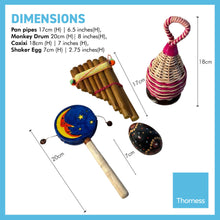Load image into Gallery viewer, ROUND THE WORLD 4 PIECE MUSICAL INSTRUMENT GIFT BOX | A selection of Fair Trade percussion and wind instruments celebrating music from around the world | musical delights and global sounds from around the world.