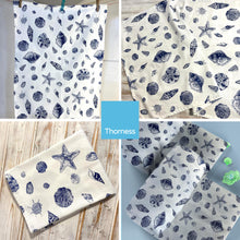 Load image into Gallery viewer, Blue Beach Shells Tea Towel | 100% Cotton tea towel | Kitchen hand towel | Nautical gift | Beach themed gift | Perfect gift for beach lovers | 70 cm x 50 cm