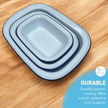 Load image into Gallery viewer, Set of three traditional White Enamel Pie Dishes 32cm, 22cm and 26cm, Traditional Bakeware