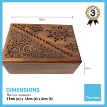 Load image into Gallery viewer, Handcrafted wooden storage trinket jewellery box | keepsake box | die cut floral pattern | 18cm (w) x 13cm (d) x 6cm (h) | A Timeless Treasure of Craftsmanship
