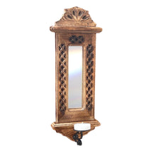 Load image into Gallery viewer, Wooden wall mirror with candle sconce | Wall mounted candle holder | Candle sconce decoration | Gothic kitchen living decoration | Hanging candle holder | 50cm x 18cm