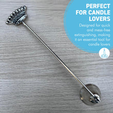 Load image into Gallery viewer, Crown Nickel Plated Candle Extinguisher with long handle, safely snuffs out candles