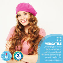 Load image into Gallery viewer, Pink French Beret Hat | Classic wool hat | One size | French cap |  Fancy dress theme hat | Vintage French Beret solid colour | Unisex style ideal for men and women