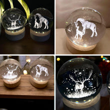 Load image into Gallery viewer, Set of Two 3D Crystal Ball Night Light USB Lamp with Reindeer and Giraffe designs, elegant modern illumination for any room