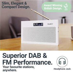 Majority Histon II COMPACT DAB Radio Portable | Battery Powered with DAB/DAB+ & FM | Dual Alarm & Snooze Function | 20 Preset Stations