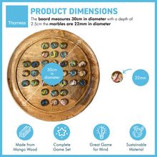 Load image into Gallery viewer, 30cm Diameter MANGO WOOD SOLITAIRE BOARD GAME with HELTER SKELTER GLASS MARBLES | |classic wooden solitaire game | strategy board game | family board game | games for one | board games