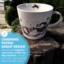 Load image into Gallery viewer, Puffin Group Mug, 100% Bone China, Gift for Nature Lovers, Coastal Home Decor