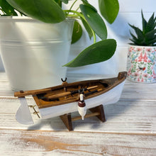Load image into Gallery viewer, WHITE HULL MODEL ROWING BOAT | Sailing | Yacht | Boats | Models | Sailing Nautical Gift | Sailing Ornaments | Boat on Stand | 14cm (L) x 5cm (H) x 5.5cm (W)