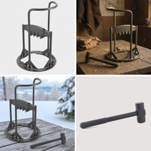 Load image into Gallery viewer, 𝗖𝗔𝗦𝗧 𝗜𝗥𝗢𝗡 𝗪𝗢𝗢𝗗 𝗦𝗣𝗟𝗜𝗧𝗧𝗘𝗥 𝗪𝗜𝗧𝗛 𝗛𝗔𝗠𝗠𝗘𝗥 | 36.5cm (H) (14”) | Wood & Kindling Splitting Tool | Firewood Cutter with Pre-Drilled Base | Splitting Blade | Fireplace Decor