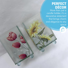 Load image into Gallery viewer, Set of 2 Glass Votive Candle Holders, Floral designs, Tulip and sunflower, Perfect for Home Decor & Gifts