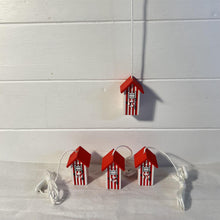 Load image into Gallery viewer, Set of 4 Red and white beach hut light pulls| Nautical Theme Wooden Beach Hut Cord Pull Light Pulls